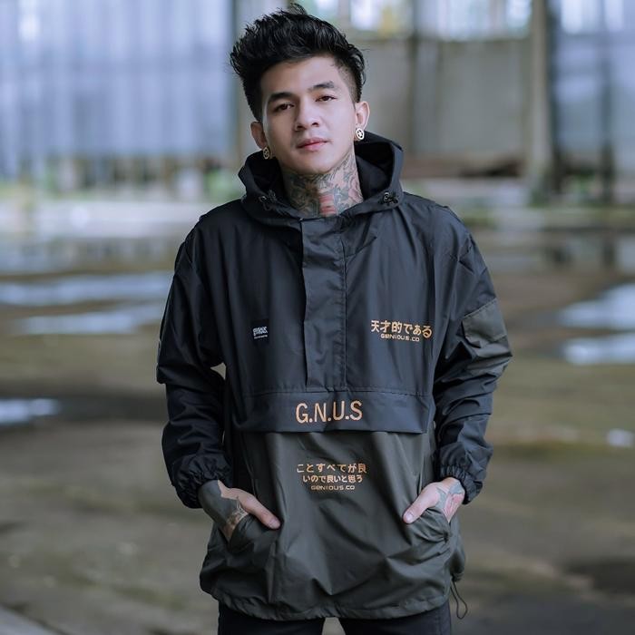 Ummar Jaket Parasut Cagoule Pria Hitam Army - Jaket Waterproof  Original  Kualitas Distro - HITAM - 