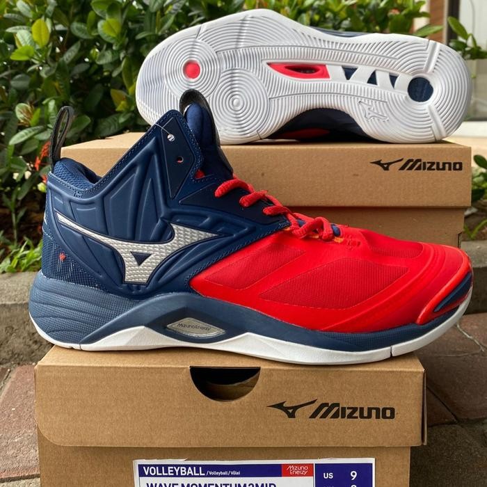 Sepatu Voli Mizuno Wave Momentum 2 Mid Super Premium - Red navy, 45