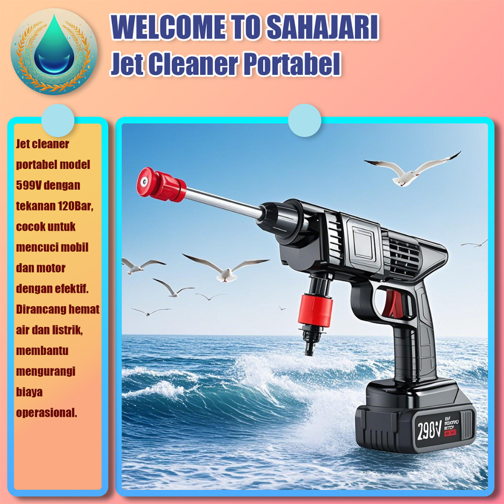 BARETSS Sahajari Jet Cleaner Portabel 120Bar Model | Mesin Cuci Mobil & Motor | Tekanan Tinggi + Hem