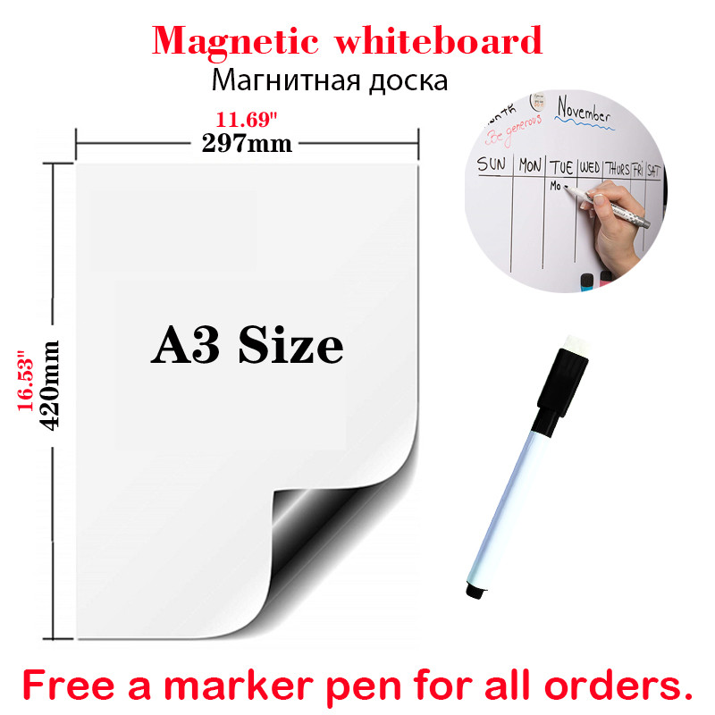 

A3 Size Magnetic Whiteboard Dry Erase White Boards Soft Home Office Kitchen Flexible Pad Fridge Stickers Memo Message Board