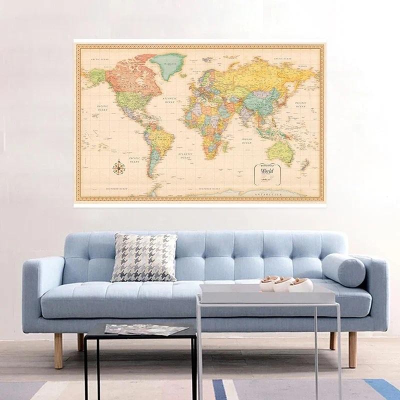 

150x100cm Classic World Map Edition Non-woven Spray Map Backdrop Vintage Posters Painting Education Office School Supplies