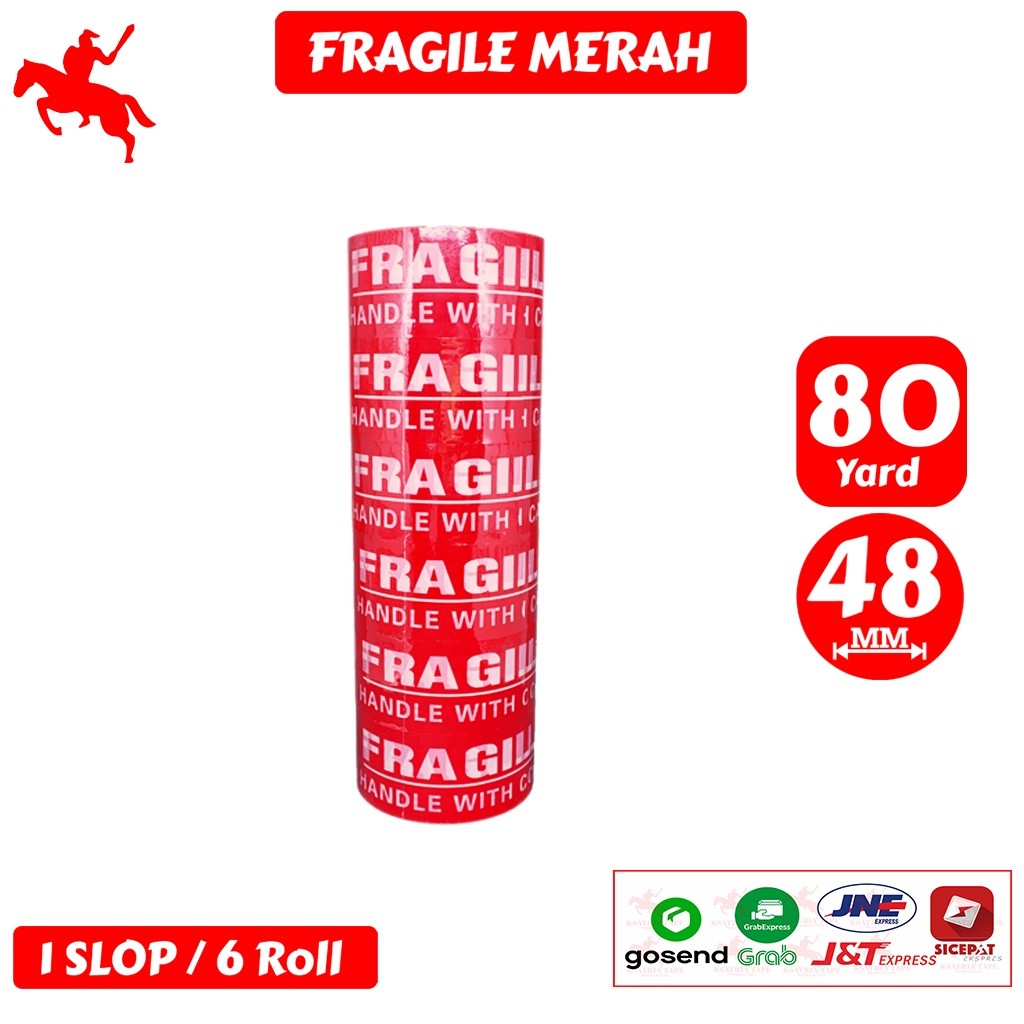 

Lakban OPP Tape / Lakban Fragile Merah KSATRIA Tape 80 Yard (1 Slop)