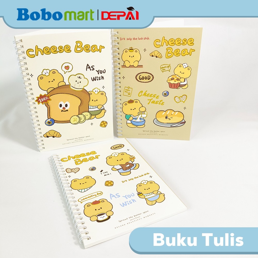 

BOBOMART Buku Tulis Catatan Bergaris Spiral Ruled Notebook Cheese Bear A5 40 Lembar DP-2121-121