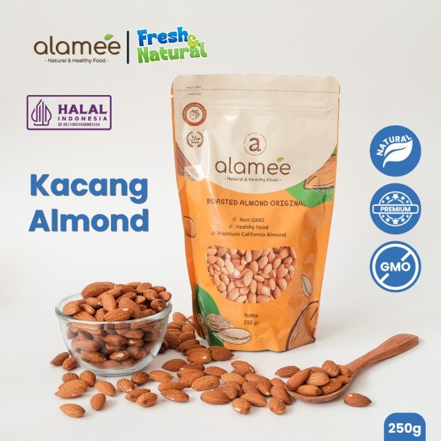 

ALAMEE Kacang Almond Almon Kupas Panggang Premium Roast Roasted Grade A California 250 Gram Oven Siap Makan Crispy Asli Cemilan Gurih Matang Tanpa Kulit Murah fresh and natural