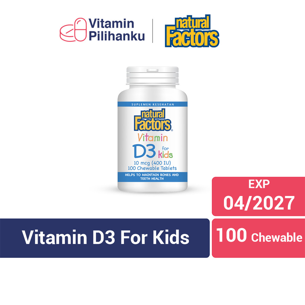 Natural Factors Vitamin D3 400 IU for Kids Vitamin D3 untuk Anak 100 tablet kunyah