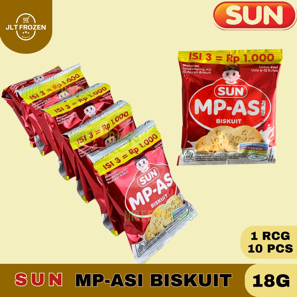 

SUN MP-ASI BISKUIT 18G 1RCG / 1RCG ISI 10PCS / Biskuit Bayi / SUN Biskuit
