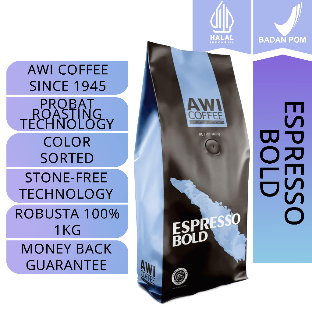 

Awi Kopi Espresso Bold Biji 1Kg | Roasted Coffee Beans | Robusta | Premium Grade 1 | Es Kopi Susu Gula Aren | Espresso | Latte | Americano