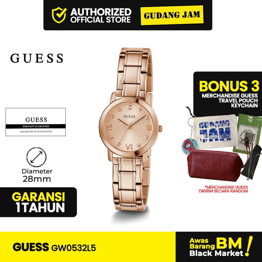Guess Watch Wanita GW0532L5 | Jam Tangan Wanita | Melody Rose Gold Stainless Steel Strap