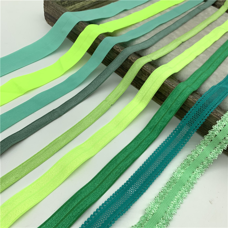 

10/15/20/25mm 5yards Green Elastic Ribbon Fold Over Spandex Elastic Band For Sewing Lace Trim Waist Band Garment Accessory