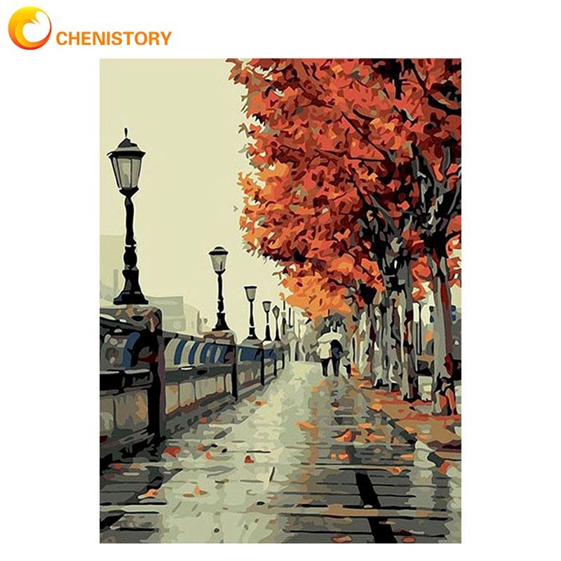 

CHENISTORY Autumn Walk In Yellow Tree Road Landscape DIY Oil Painting By Numbers Handpainted By Yourselve With Inner Framed