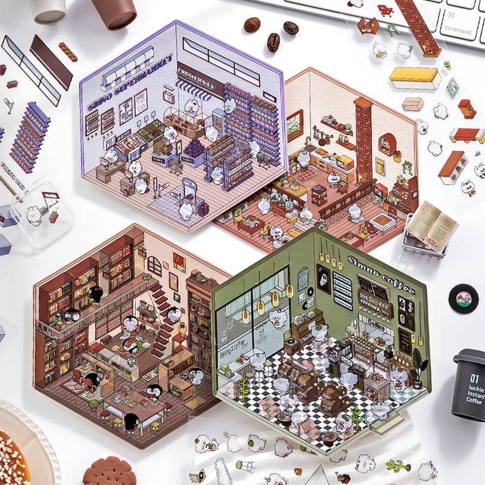 

3D Sticker DIY Three-dimensional Cabin Scene Stacking and Pasting Hand Account Cute Dropshipping