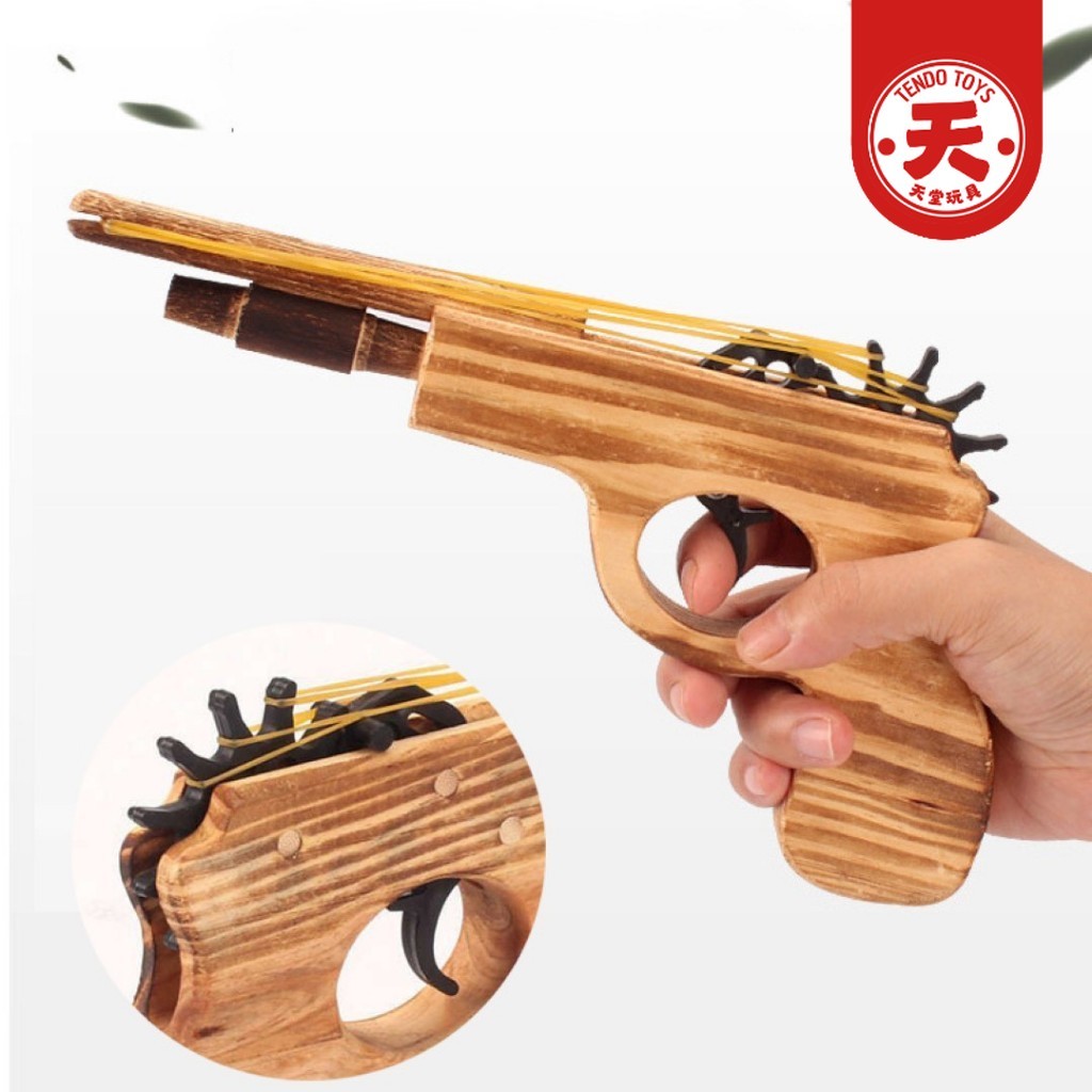 Mainan Pistol Kayu Karet Tradisional Gelang Toys Mainan Anak Jadul Wooden Tembakan Hadiah Souvenir T