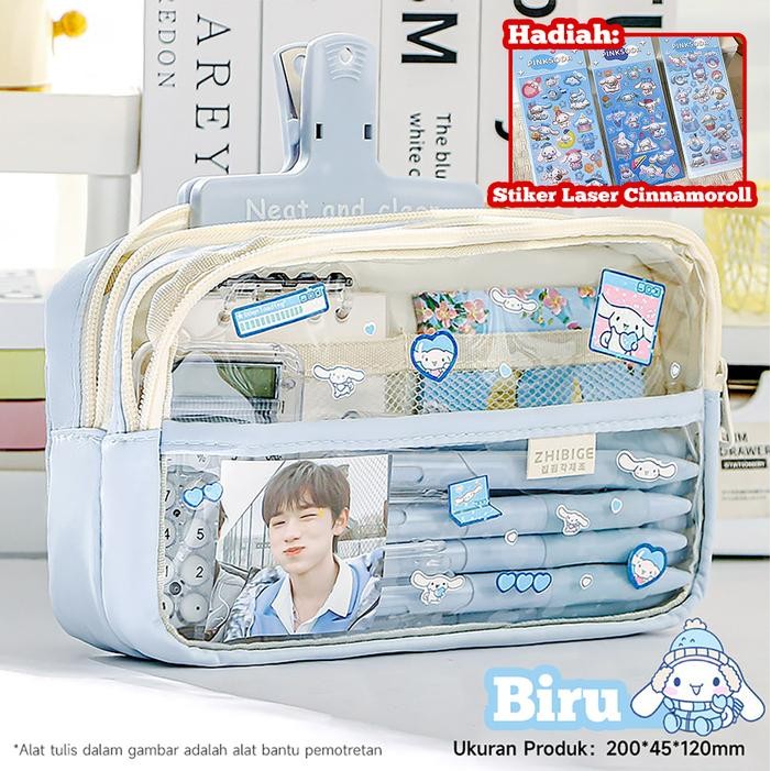 

[New Arrival] Kotak Pensil Transparan Tempat Kotak Pensil Multifungsi Large Tempat Pensil Pen Pouch Lucu Stationery Organizer - Biru