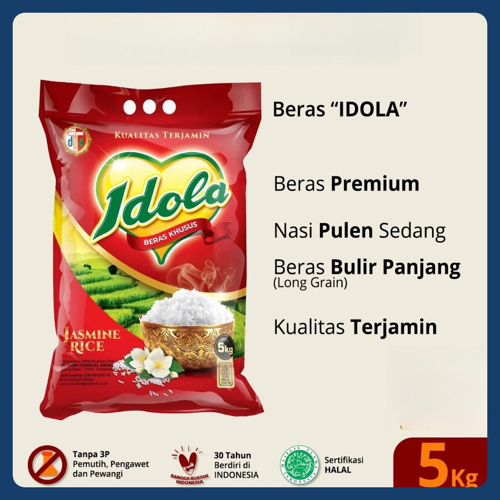 

Beras IDOLA 5 kg - Beras Premium - Pulen Sedang - Produk Indonesia