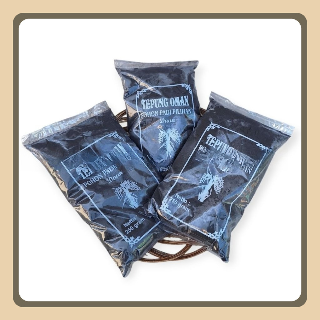 

Tepung Oman Merang Padi Pewarna Dawet Hitam Alami 250 Gram