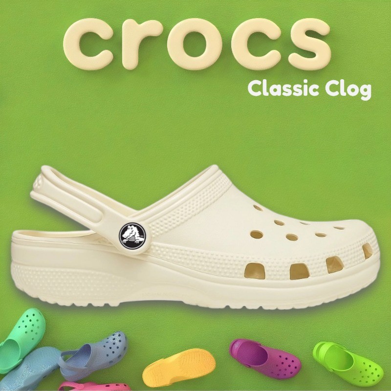 ORIGINAL Crocs Unisex Classic Clog,Crocs Classical Sandal Wanita,Sandal Crocs Pria-Bone