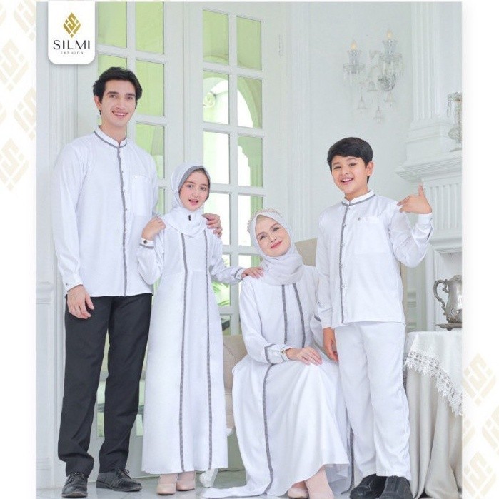 Silmi Baju Lebaran 2025 Couple Pasangan Keluarga Muslim Kekinian Terbaru Warna Putih Silmi Madani Fa