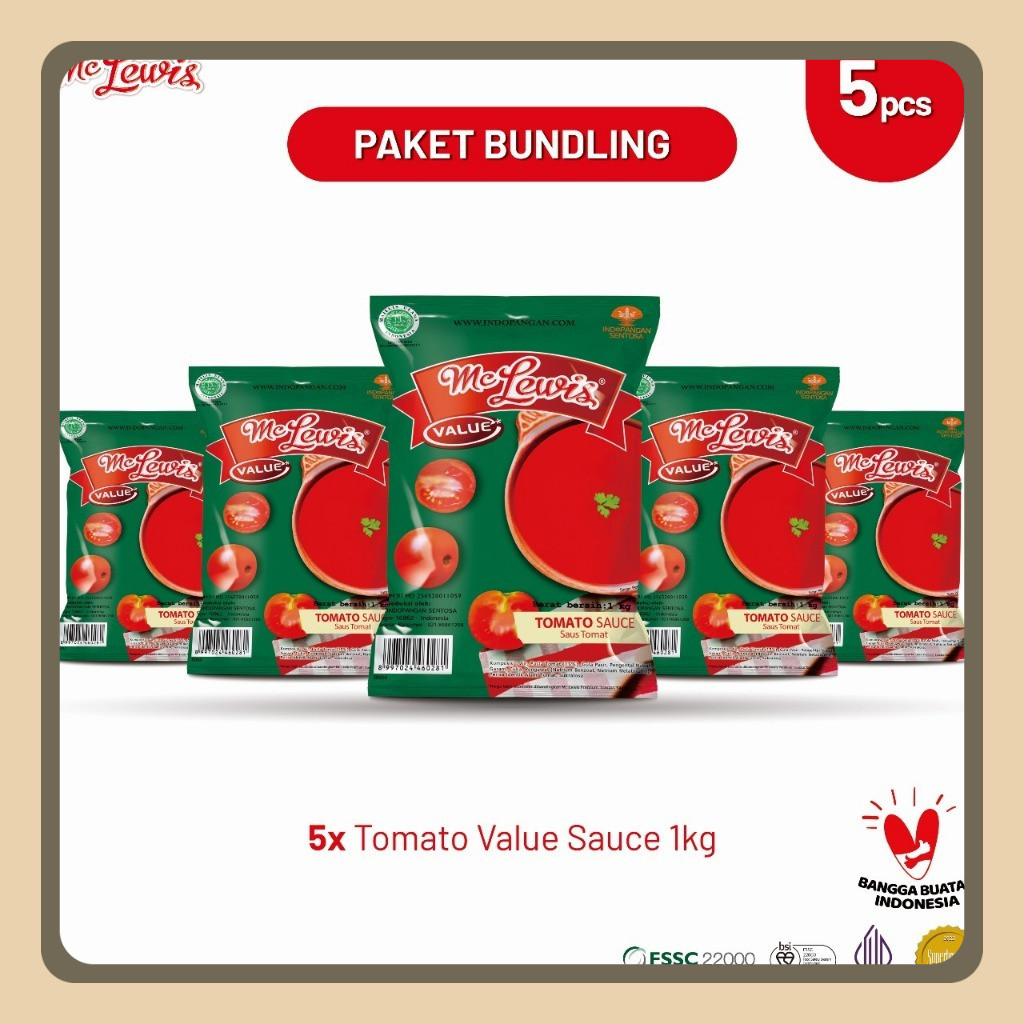 

[Paket Bundle] Mc Lewis Tomato Sauce Value 1kg x 5 Pcs