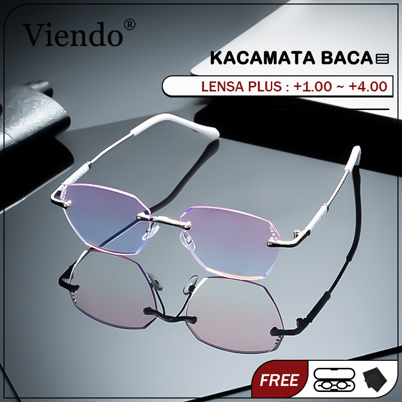Viendo Kacamata Baca Plus Wanita Pria Rimless Fashion Anti Radiasi Blueray Kaca Mata Optik 215