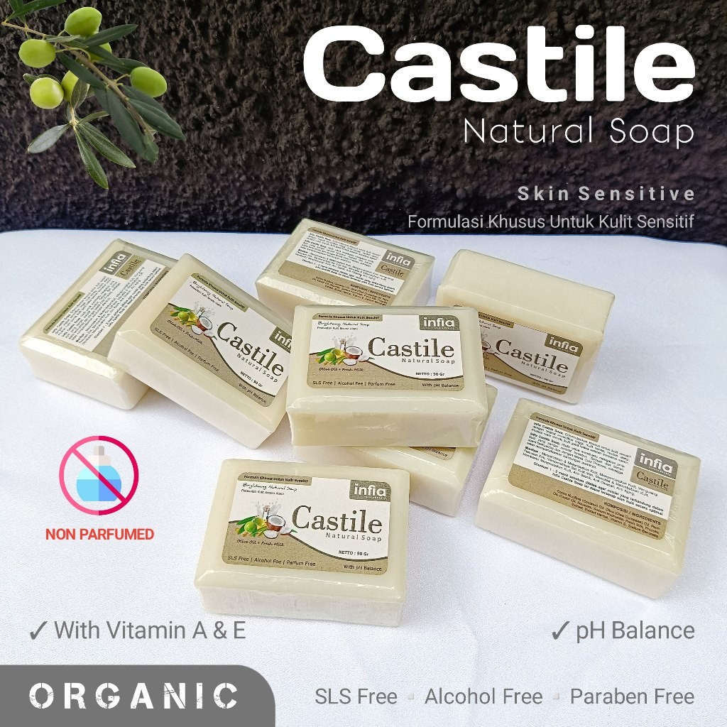 Castile Organic Soap Bar Non Parfum untuk Perawatan Kulit Sensitif - INFIA Sabun Castile
