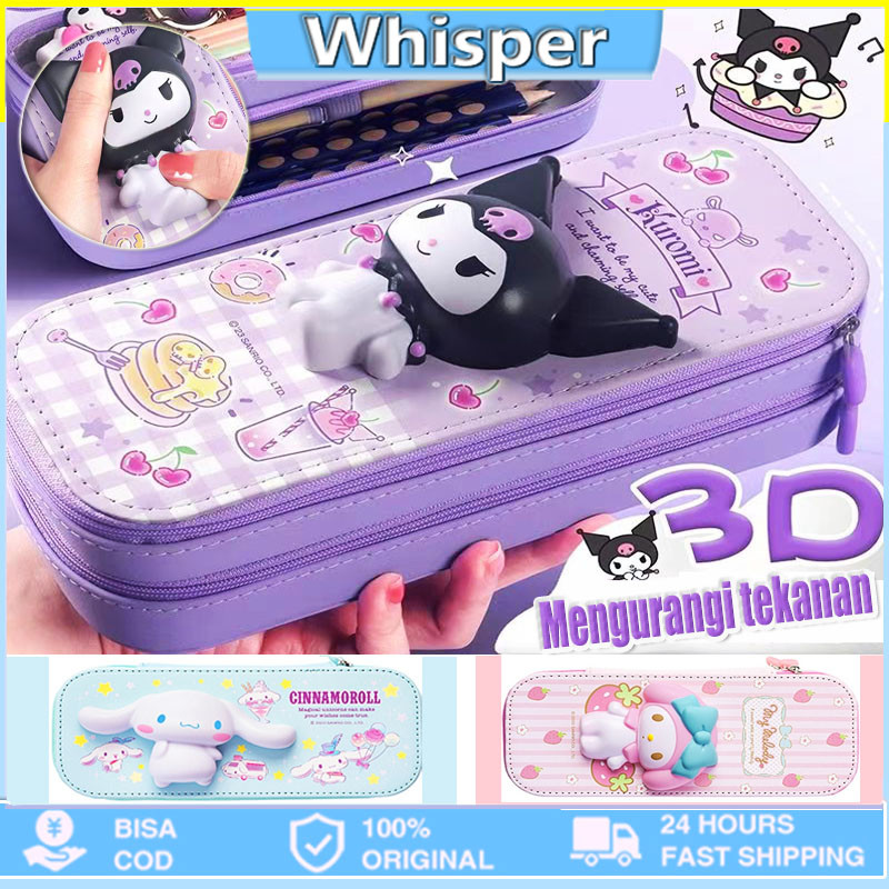 

Seri Sanrio Pengurangan Stres Kotak Pena 3D Penyimpanan Lucu Kapasitas Besar Lapisan Ganda Multifungsi Pereda Stres Kuromi