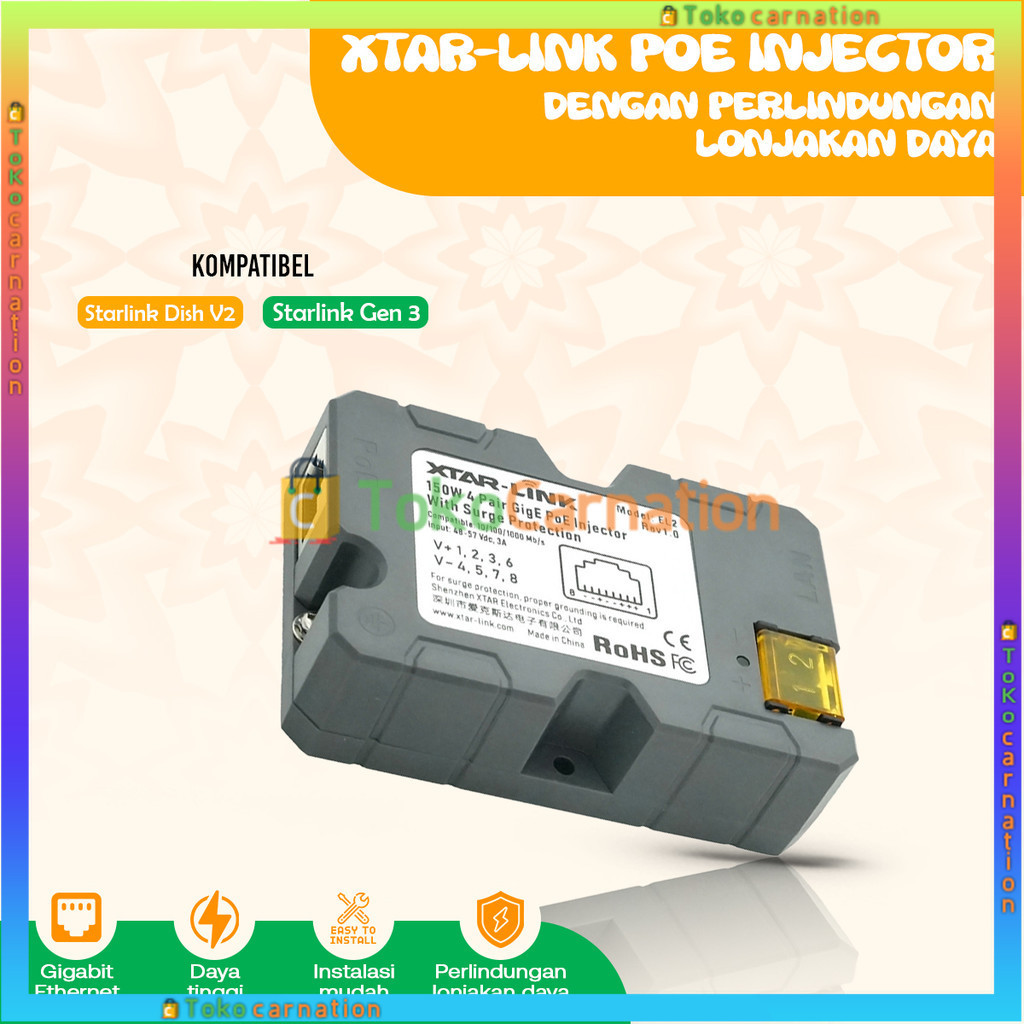 STARLINK ETHERNET ADAPTER / LAN / RJ45 Starlink PoE Injector 12V-48V/3A 150W Paket Internet 150W PoE