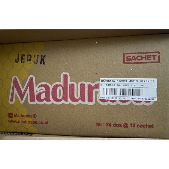 

Madurasa 1 Karton isi 24 Dos @12 Sachet Rasa Original dan Jeruk Nipis