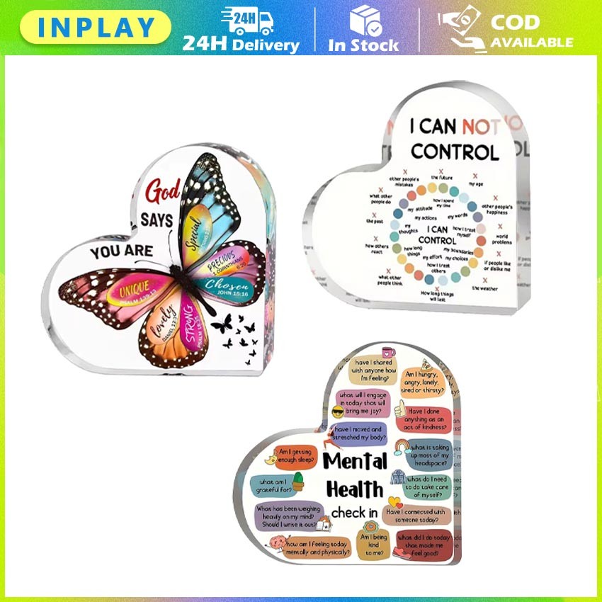 Dekorasi Akrilik Terapi Mental / Afirmasi Psikoterapi dalam Bentuk Hati, Hiasan Estetik untuk Ruang 