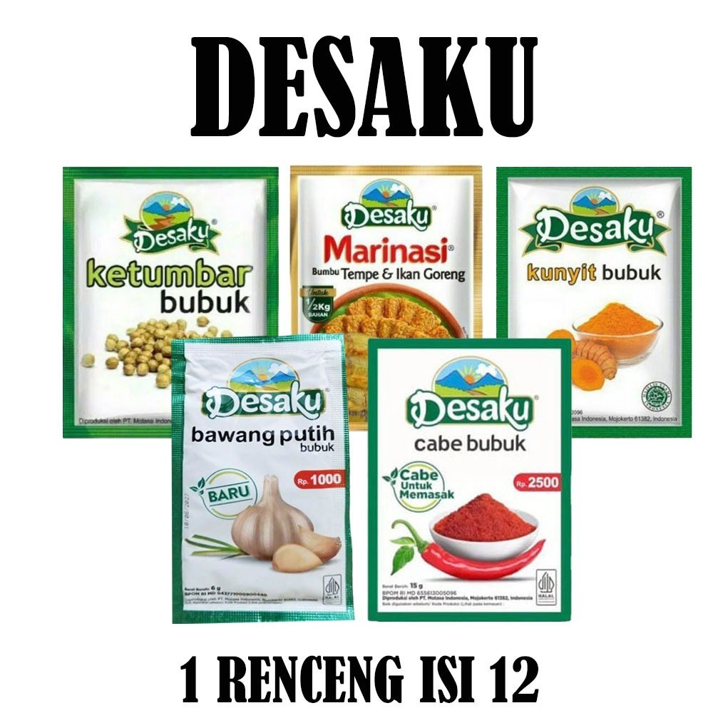 

DESAKU BAWANG PUTIH / CABE BUBUK / KETUMBAR / KUNYIT / BAWANG PUTIH / MARINASI BUMBU TEMPE IKAN AYAM RENCENG ISI 12SACHET