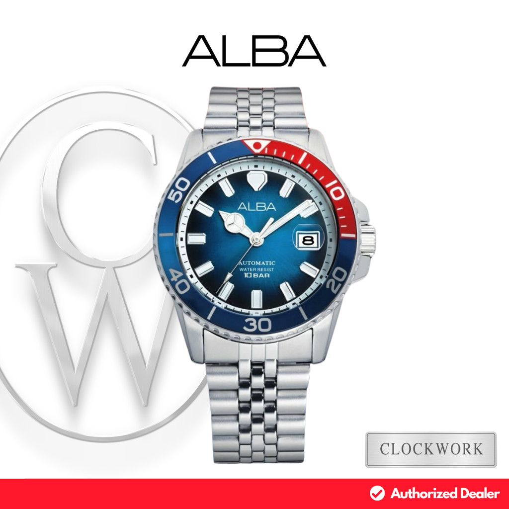 Jam Tangan Pria Alba Automatic AU4051 / AU4051X1 Rantai Jubilee Simple Formal Casual Biru Merah