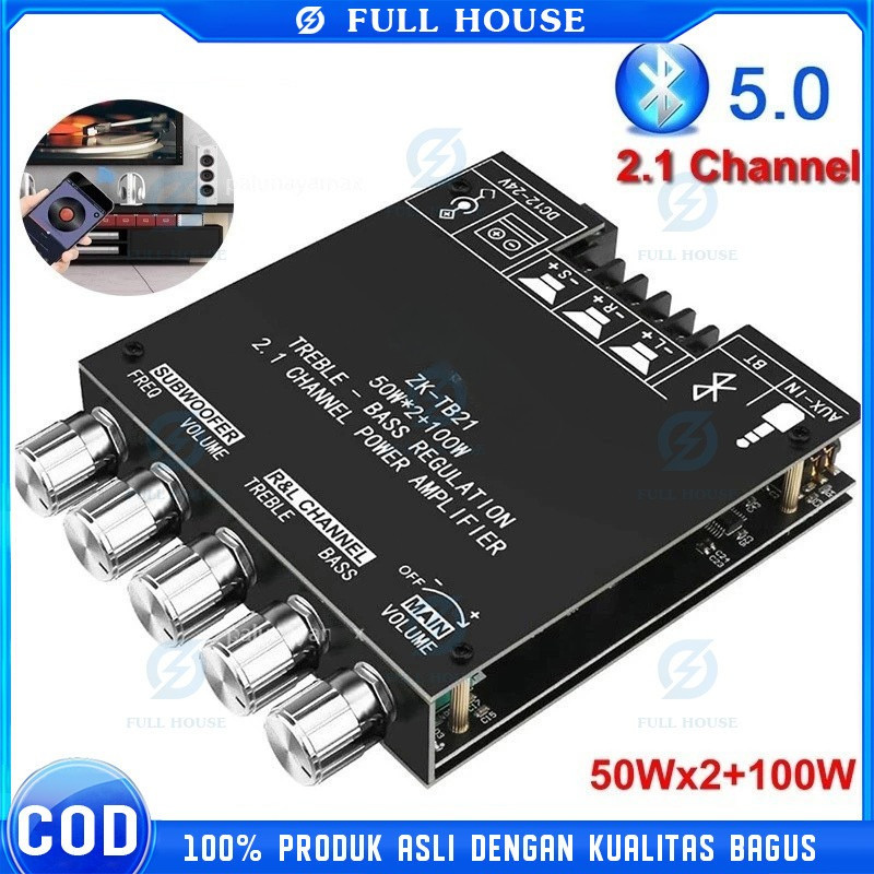 ZK-TB21 TPA3116D2 Bluetooth 5.0 Amplifier Board Penguat Subwoofer Papan 50WX2 + 100W 2.1 Channel
