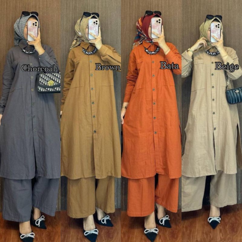 NEW ONE SET LINEN BEST SELLER SETELAN TUNIK PREMIUM/Terbaru