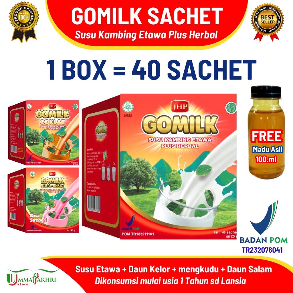 

GOMILK SACHET / 1 BOX netto 1KG isi 40 Sachet / SUSU KAMBING ETAWA PLUS HERBAL