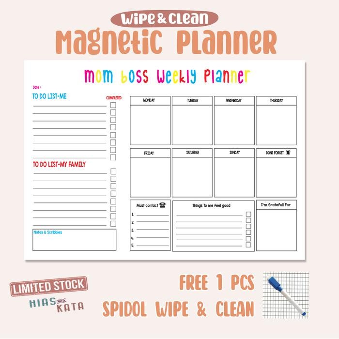 

AHHA Mum bos weekly planner magnet tempelan kulkas magnetic planner - 20x30cm