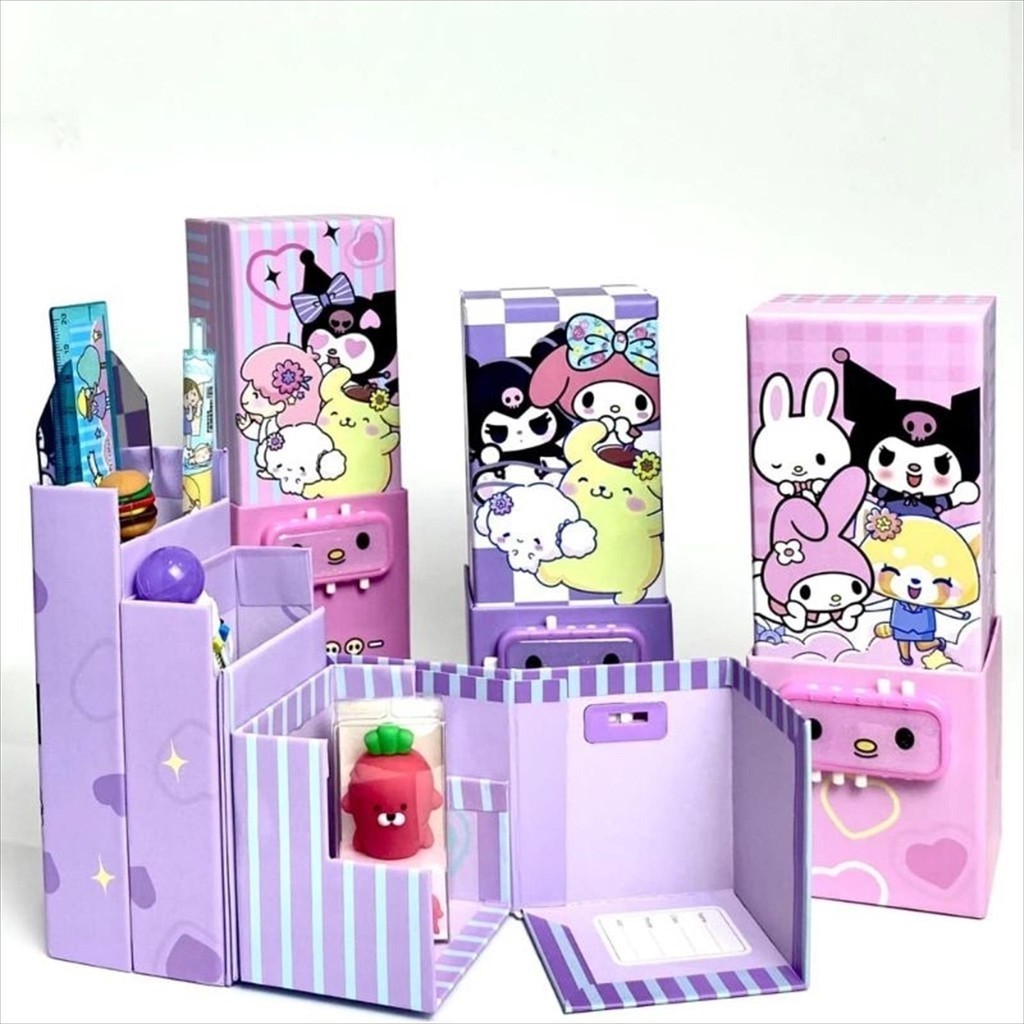 

(pascode sanrio) Kotak Tempat Tepak Pensil Pencil Case Dengan Kunci Pin Passcode Password Sandi Bahan Karton Lucu Motif Karaktet Sanrio Kuromi Melody Cinamonroll Pompompurin Tebal Premium