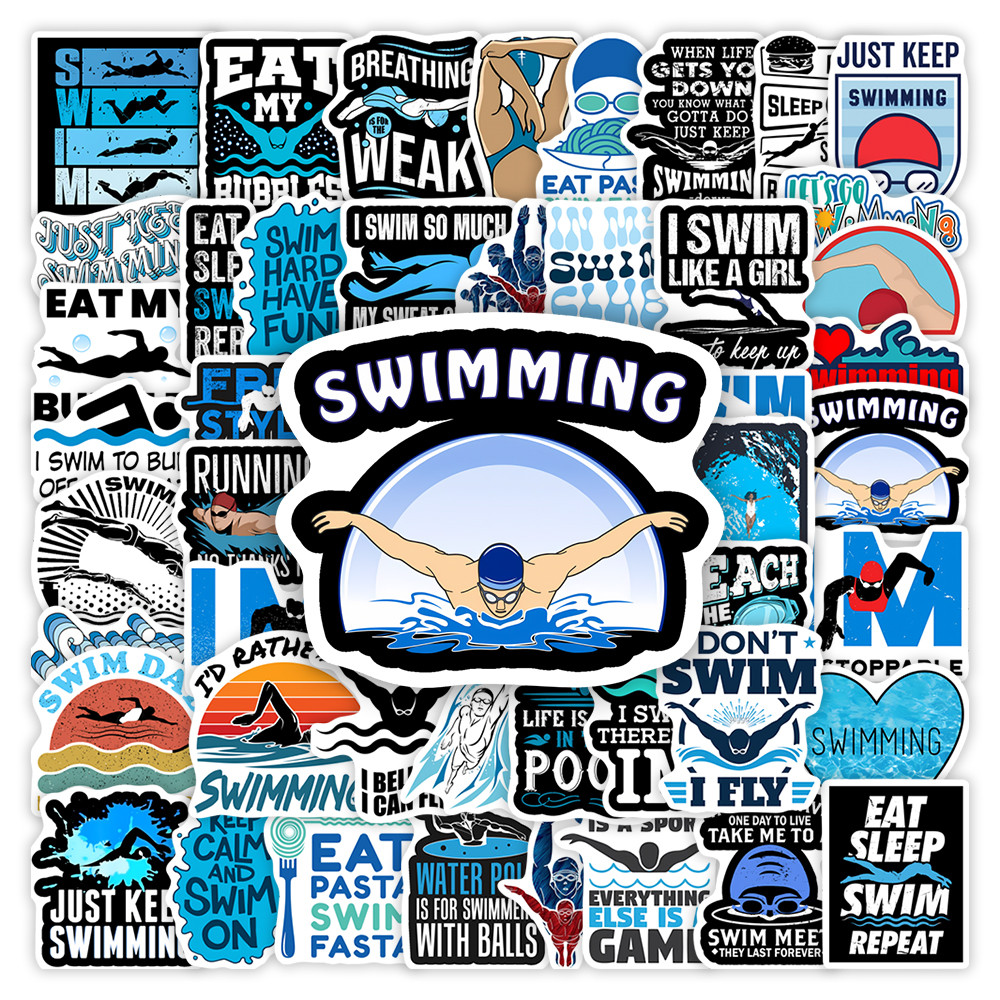 

10/30/60Pcs Swimming Stickers Art Decorative Graffiti Decal DIY Gift Toy for Scrapbook Journals Laptop Luggage Bottle Waterproof