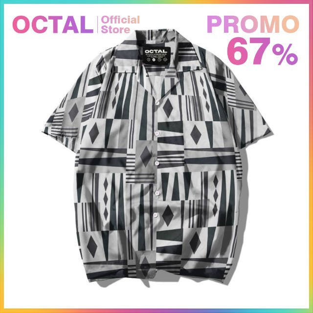 OCTAL - Kemeja Motif Pattern Pantai Printing Kasual Pria - Wanita KMP-0102