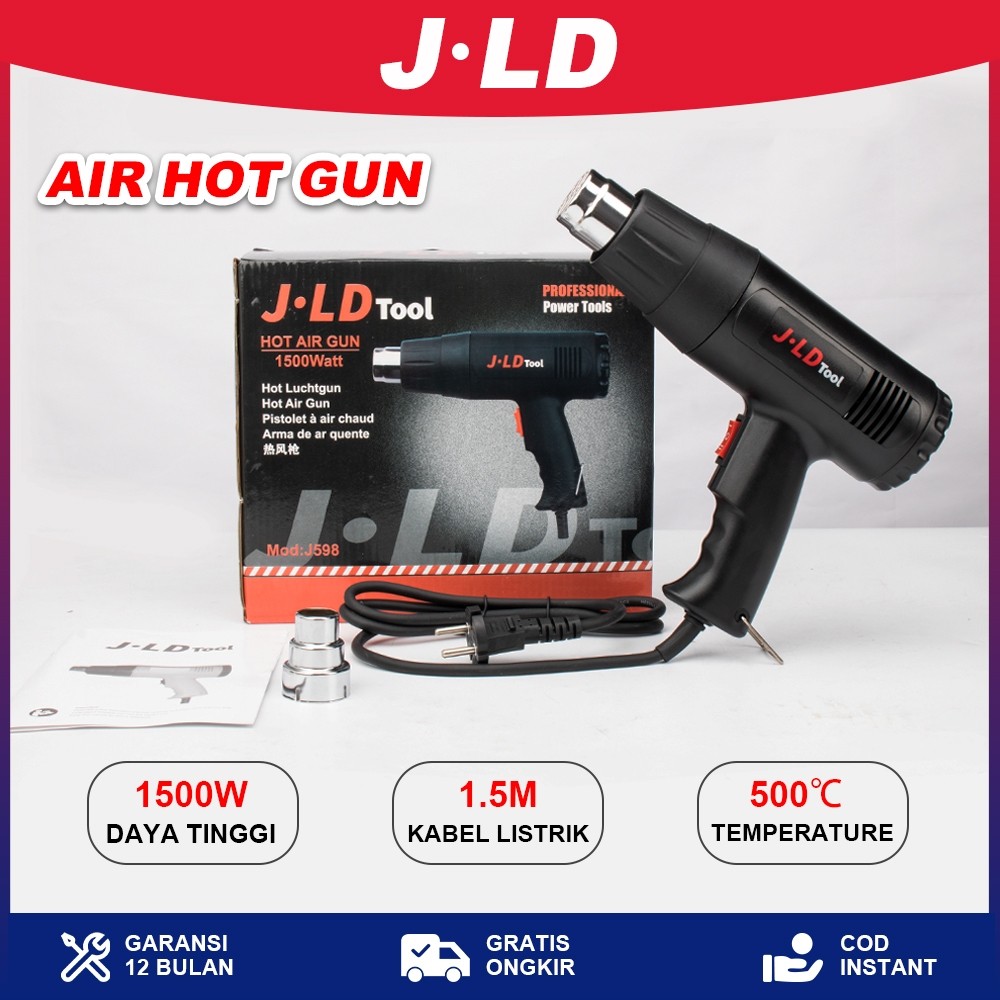 JLD Hot air gun Mesin Pemanas Pistol Angin Panas 1500w Dryer Heat Solder Thermal Heat Gun 2 tingkat 