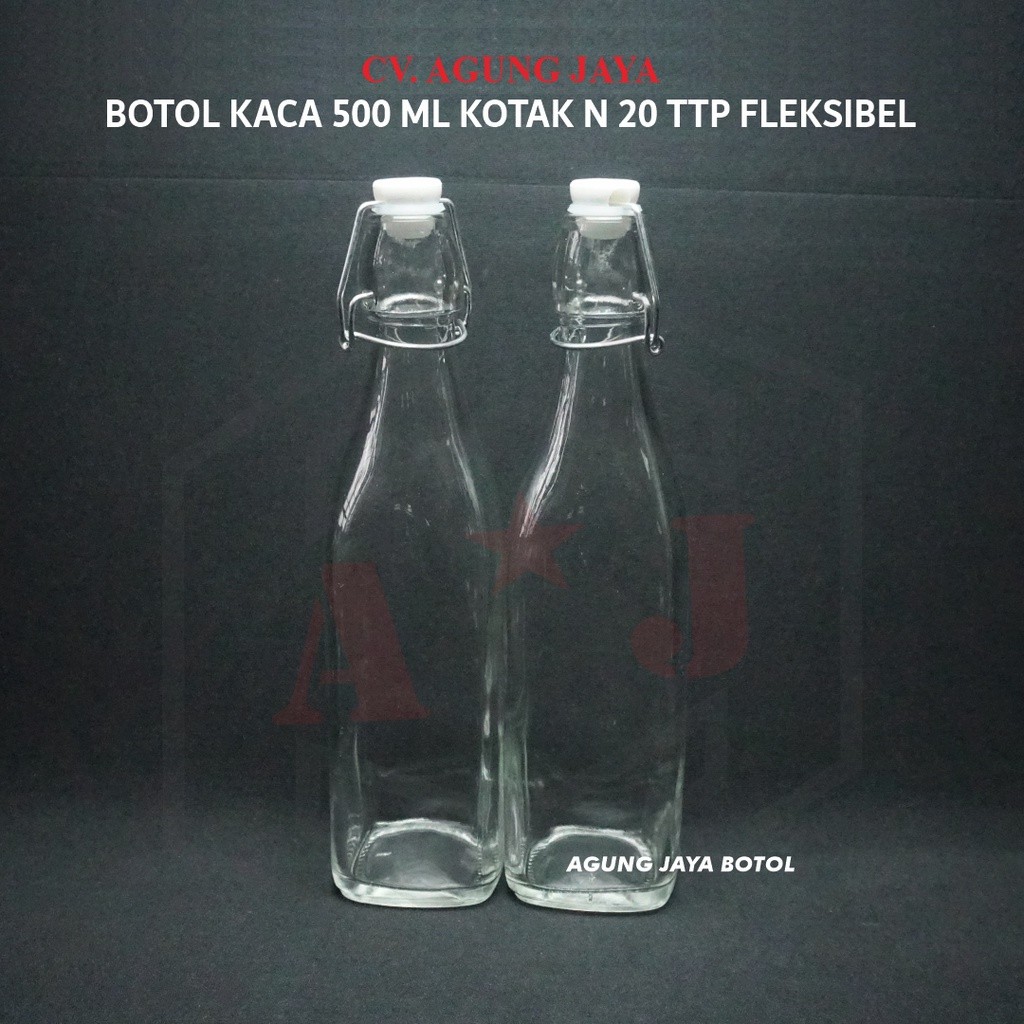 Botol Kaca  500 ml Kotak Tutup Fleksibel