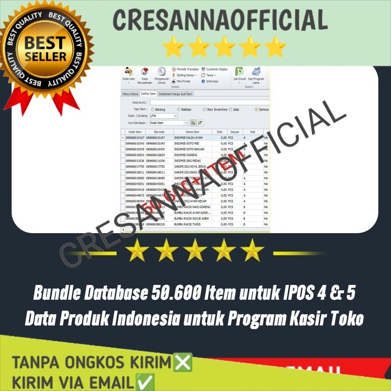 Terbaru Bundle Database Import 50.600 Item IPOS 4 IPOS 5 Data Produk Indonesia Program Kasir Toko IP