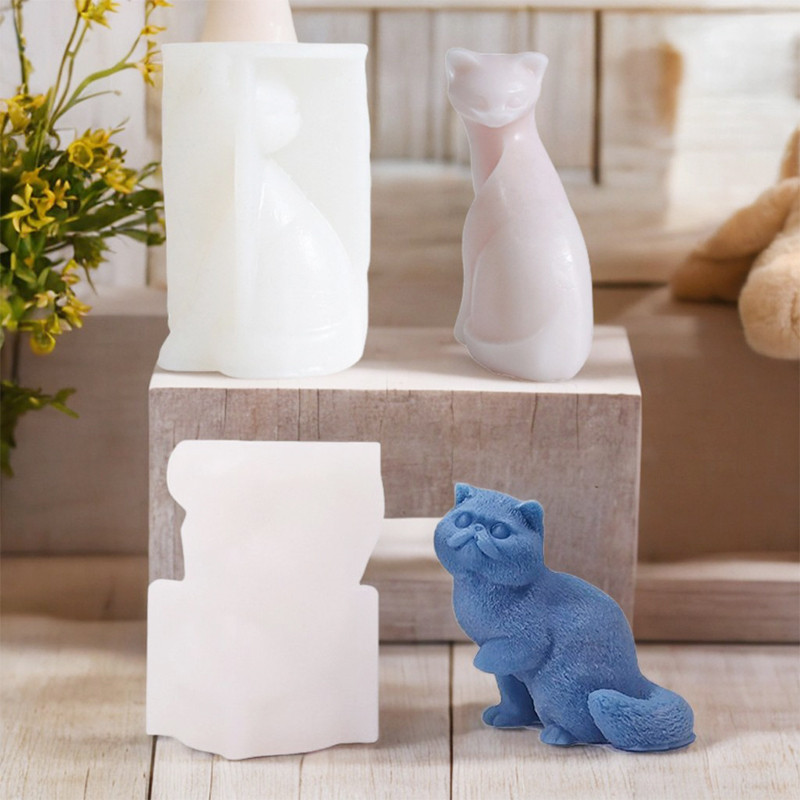 

3D cat creative plaster fragrance candle mold handcrafted ornament cute cat silicone mold