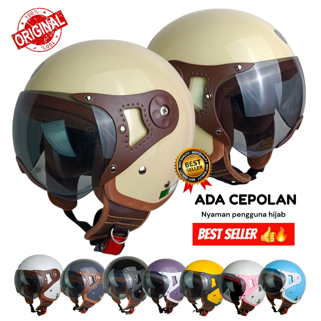 HELM BOGO HIJAB PILOT ITALY CREAM/ HELM CEWEK HIJAB