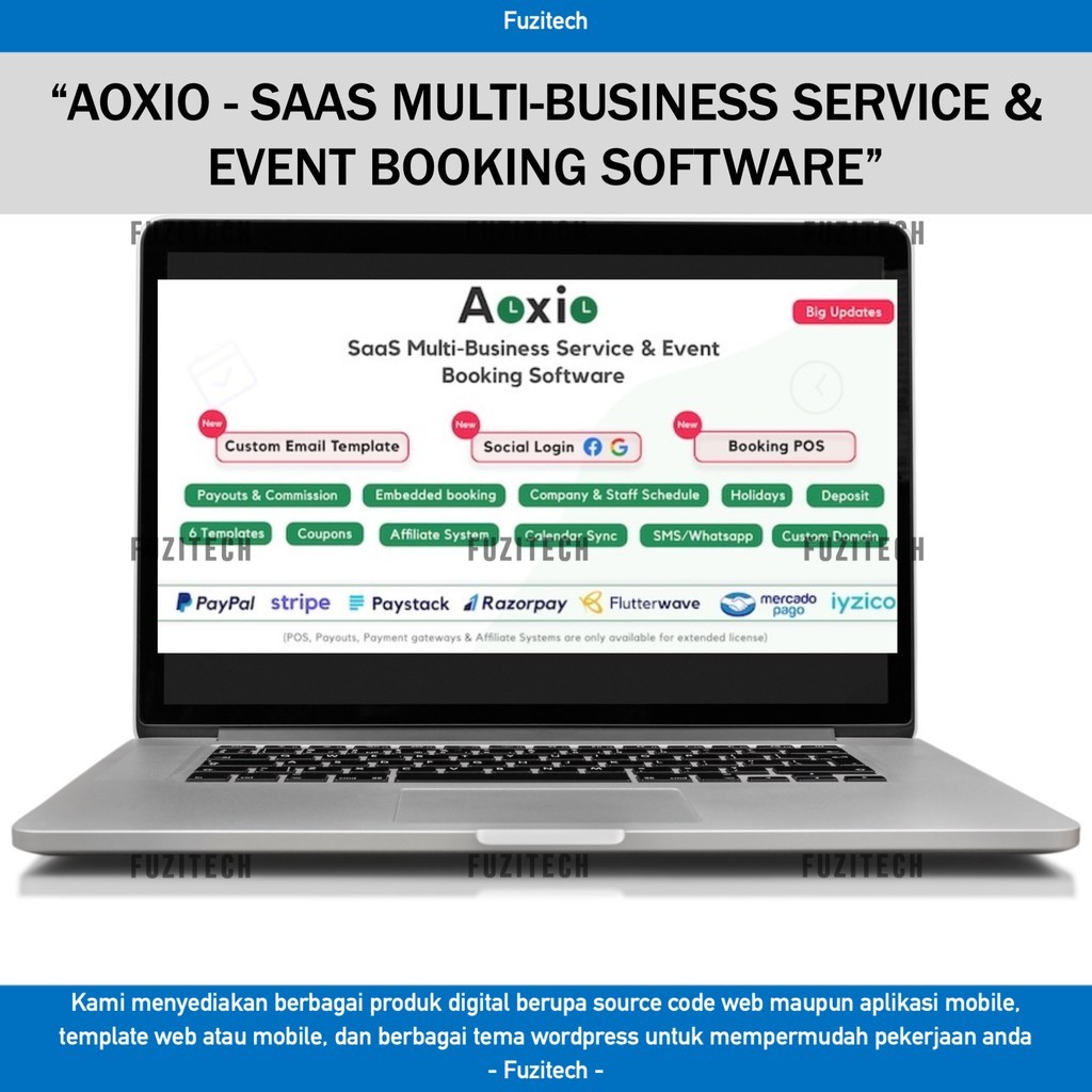 SOURCE CODE APLIKASI WEB AOXIO - SAAS MULTI-BUSINESS SERVICE & EVENT BOOKING SOFTWARE D435 FUZITECH