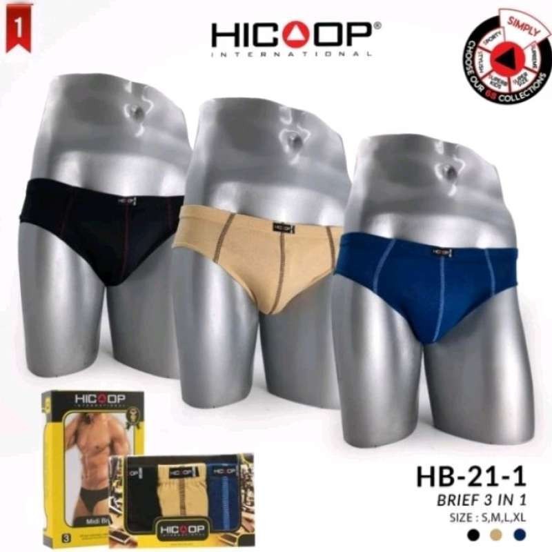 celana dalam pria hicoop klasik 3in1 size M L XL motif dan warna sesuai foto