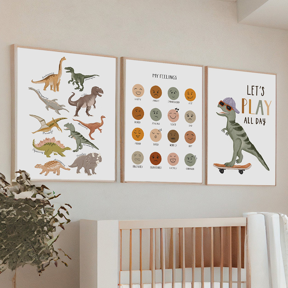 

Jurassic Dinosaur Week Number Feeling Triceratops Wall Art Canvas Prints Painting Education Posters Pictures Boy Kids Room Decor