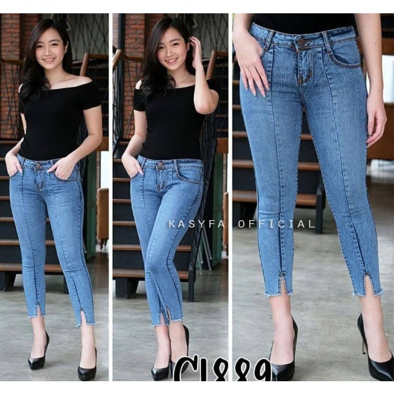 RAISA CELANA JEANS WANITA 7/9 SNOW FRONT LINE BELAH Terbaru Dan terlaris Termurah