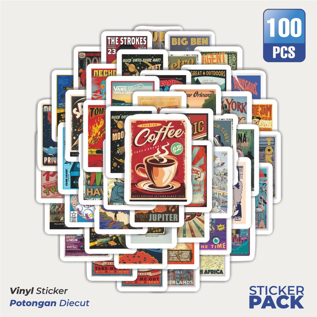 

Stiker Vinyl Stiker Poster Dinding Retro Waterproof Aesthetic- Untuk Laptop, Motor, dan Helm - Paper Stationery Pack