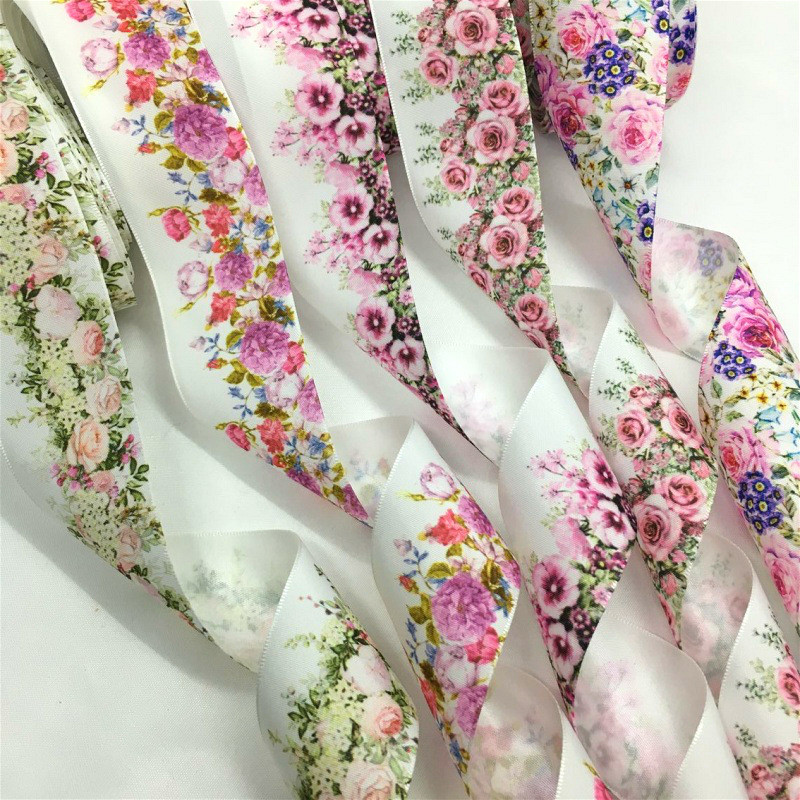 

5Y 38mm Flowers Satin Ribbon High Quality For Handmade Craft Patchwork Bows Easter Marriage Deco Gift Floral Packing
