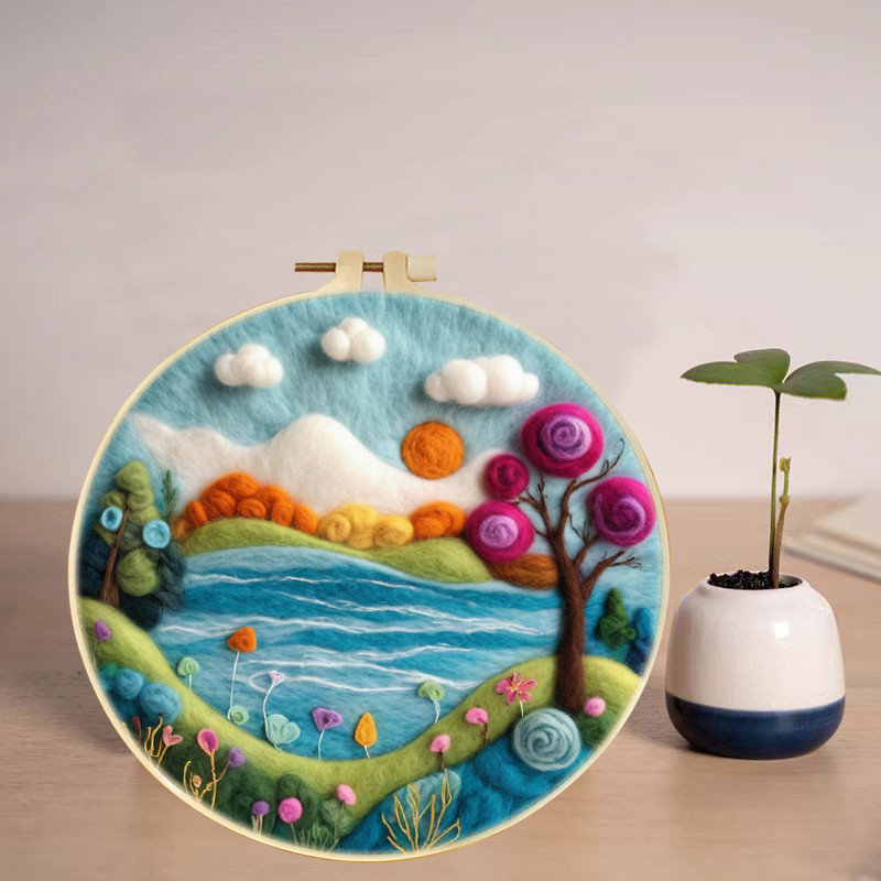 

Seaside Felt Painting Kit For Beginners Diy Wool Needle Felting Starter Kit Landscape Needle Felt Set With Picture Frame Foam Pa