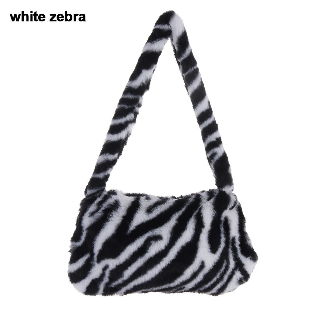 Fashion Soft Faux Fur Plush Underarm Handbag Cow Print Leopard Print Mini Shoulder Bag Faux Fur Purs